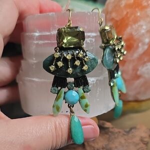 Turquoise and Gold Statement Earrings